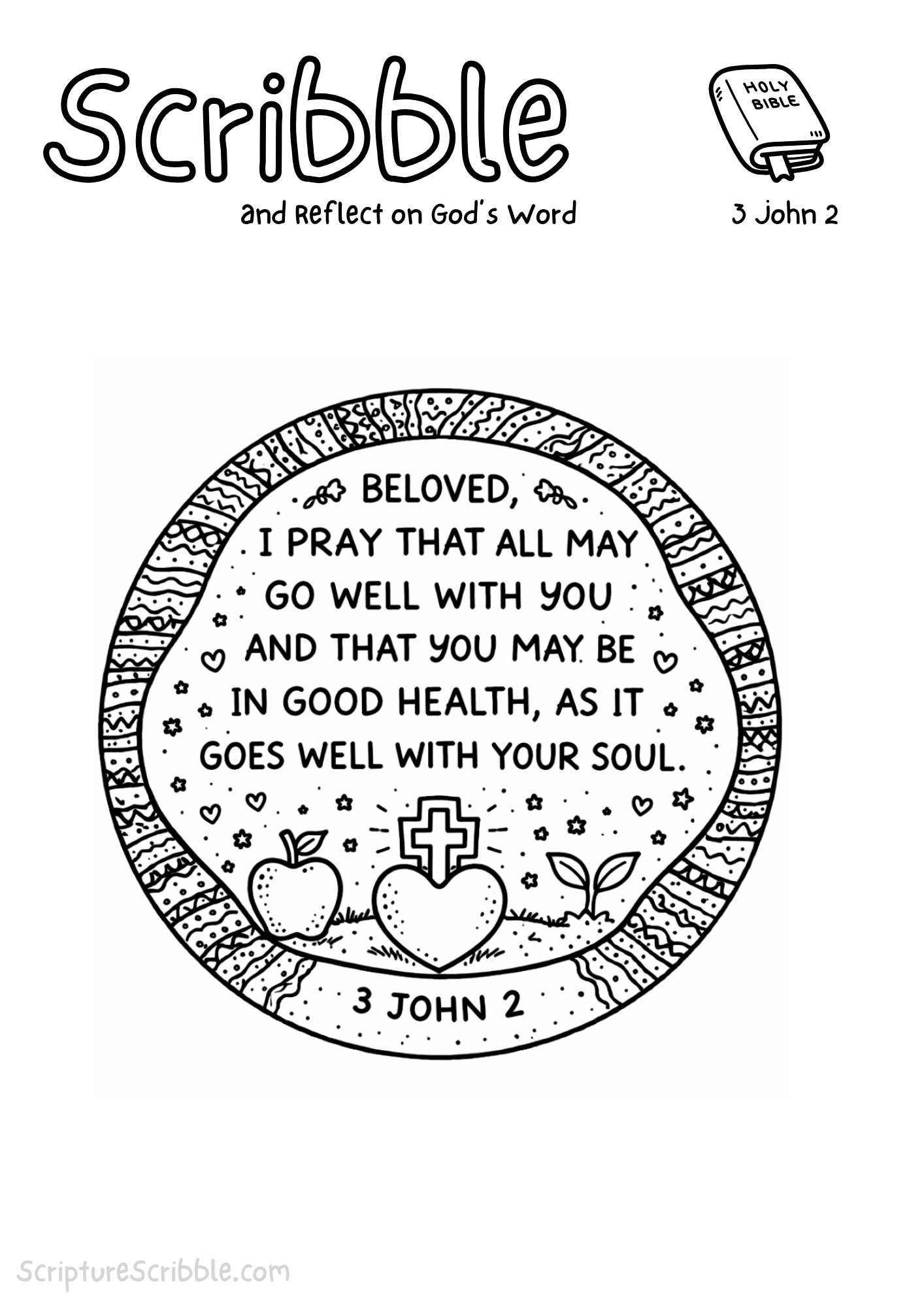 Printable reflection and drawing activity for 3 John 2 Coloring Page – Good Health & Soul Prosperity Printable, based on 3 John 1:2