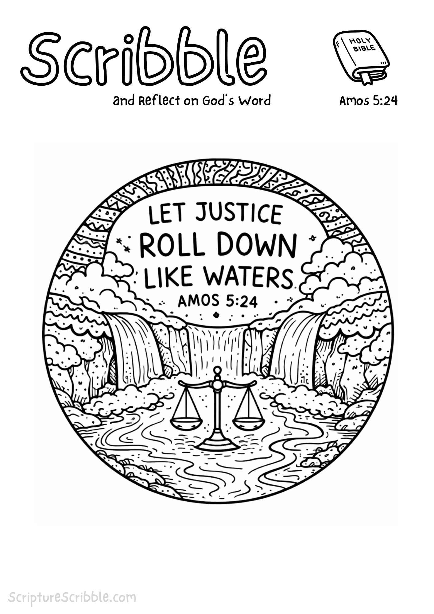 Printable reflection and drawing activity for Amos 5:24 Coloring Page – Let Justice Roll Down Like Waters Printable