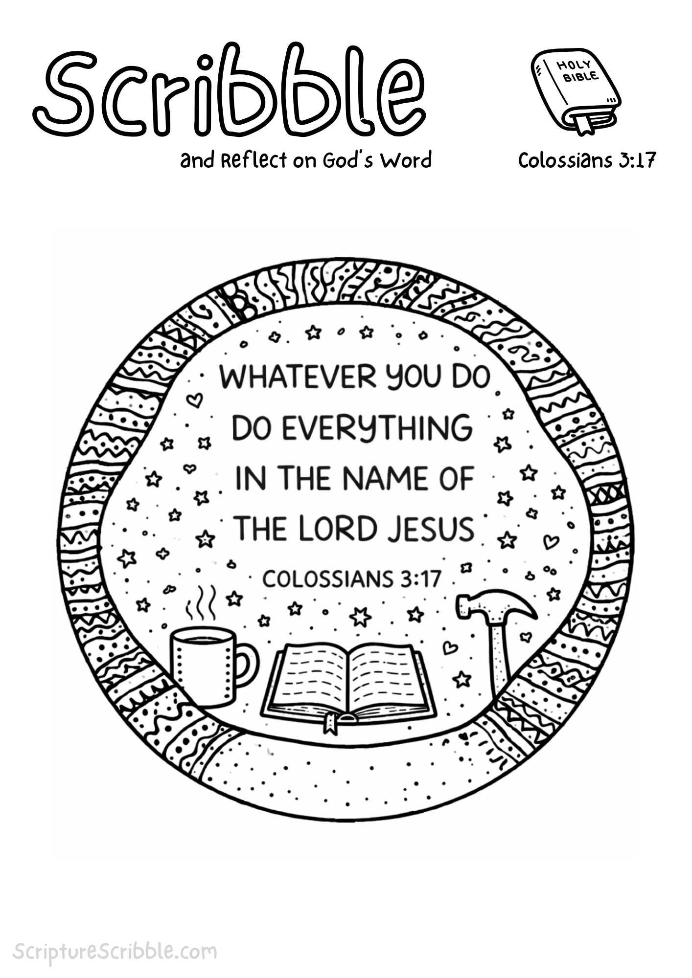 Printable reflection and drawing activity for Colossians 3:17 Coloring Page – Whatever You Do in the Name of the Lord Printable
