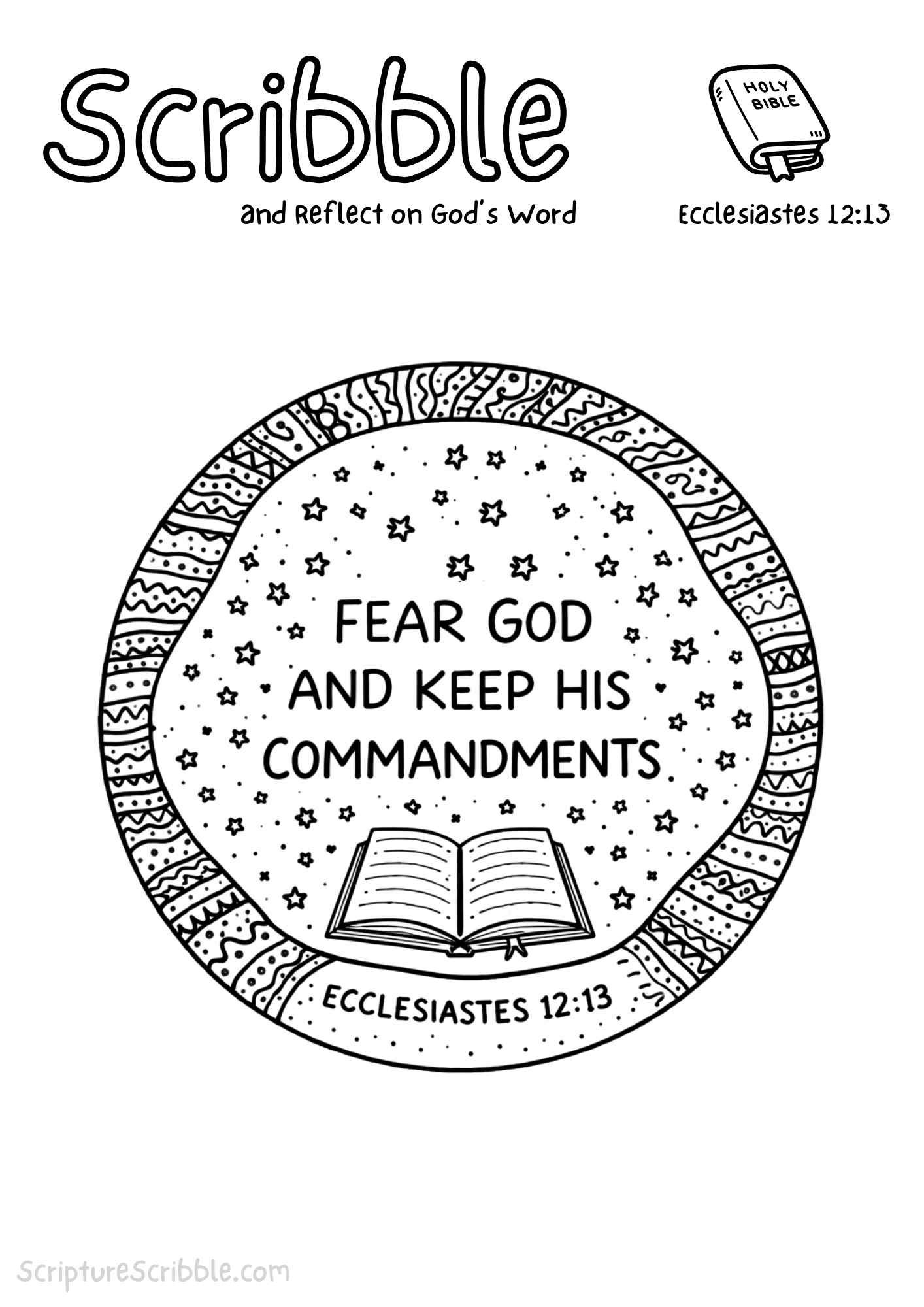 Printable reflection and drawing activity for Ecclesiastes 12:13 Coloring Page – Fear God and Keep His Commandments Printable
