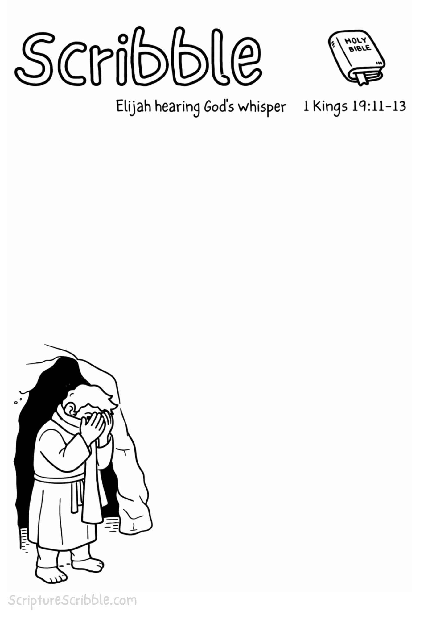 Printable reflection and drawing activity for Elijah Hearing God’s Whisper – Devotional Drawing Page, based on 1 Kings 19:11–13