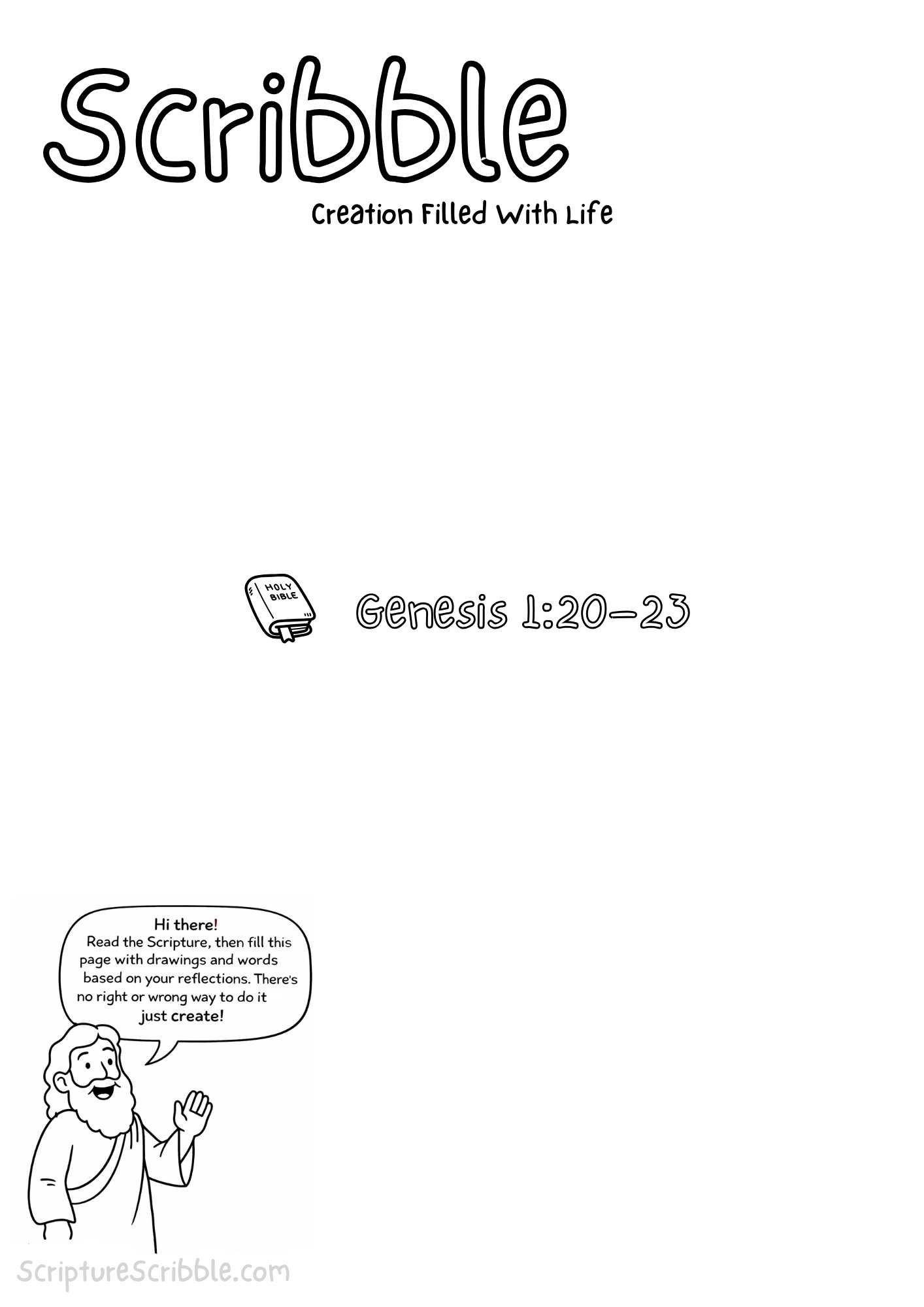 Printable reflection and drawing activity for Genesis 1:20–23 Creative Bible Reflection Worksheet