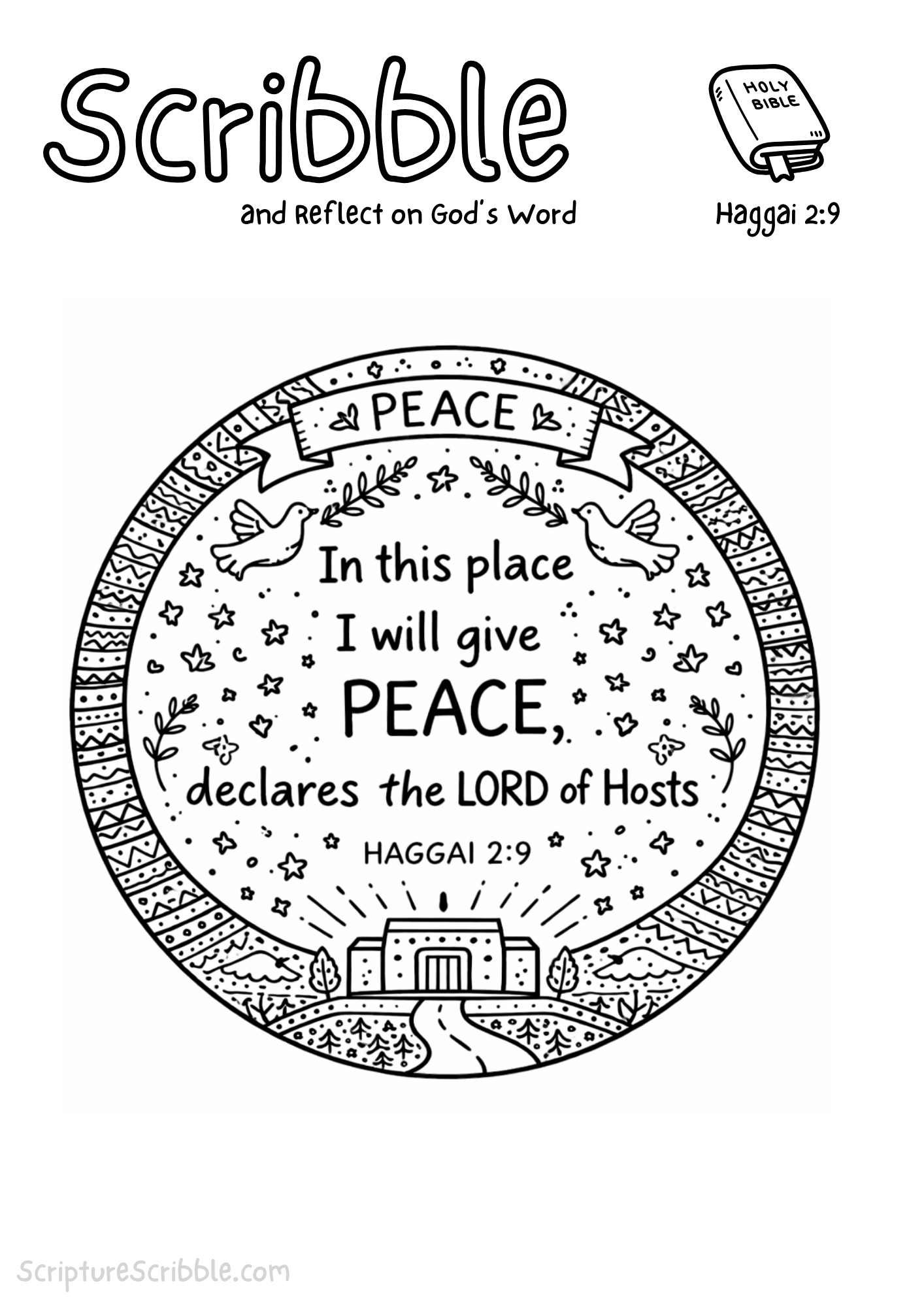 Printable reflection and drawing activity for Haggai 2:9 Coloring Page – In This Place I Will Give Peace Printable