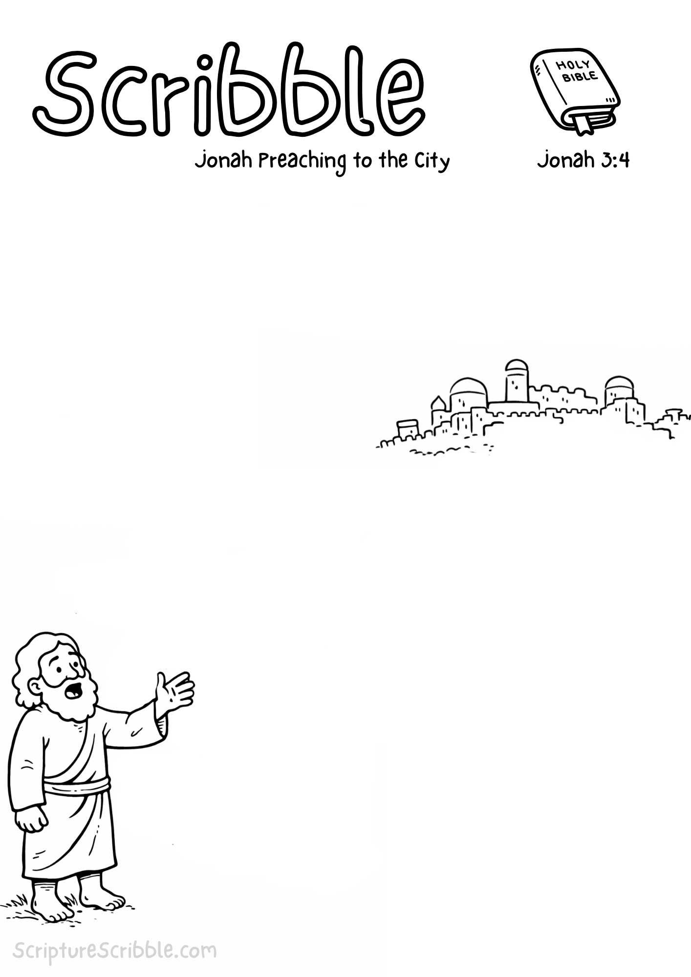 Printable reflection and drawing activity for Jonah 3:4 Devotional Drawing Page Printable