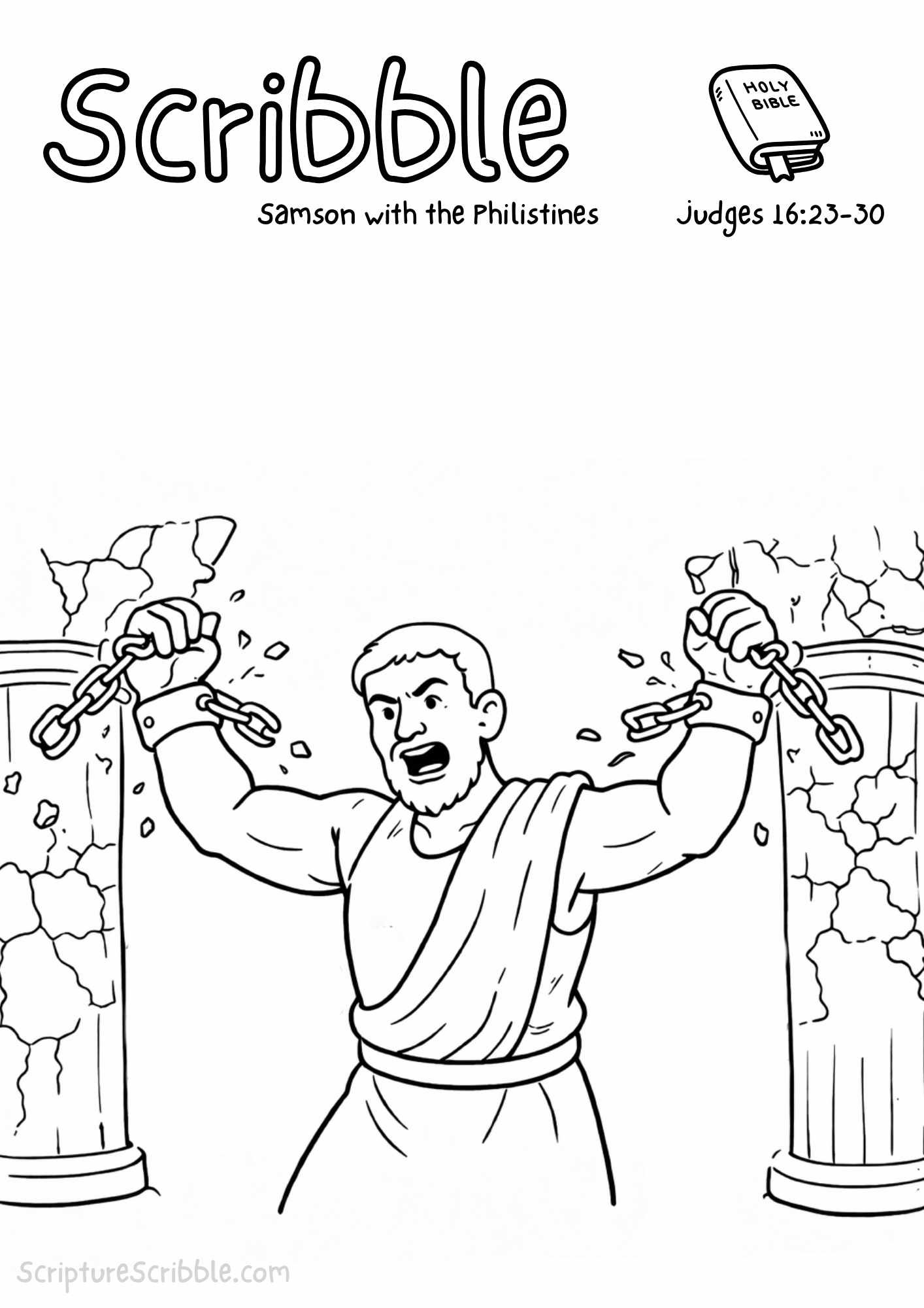 Printable reflection and drawing activity for Judges 16:23–30 – Samson with the Philistines Devotional Drawing Page