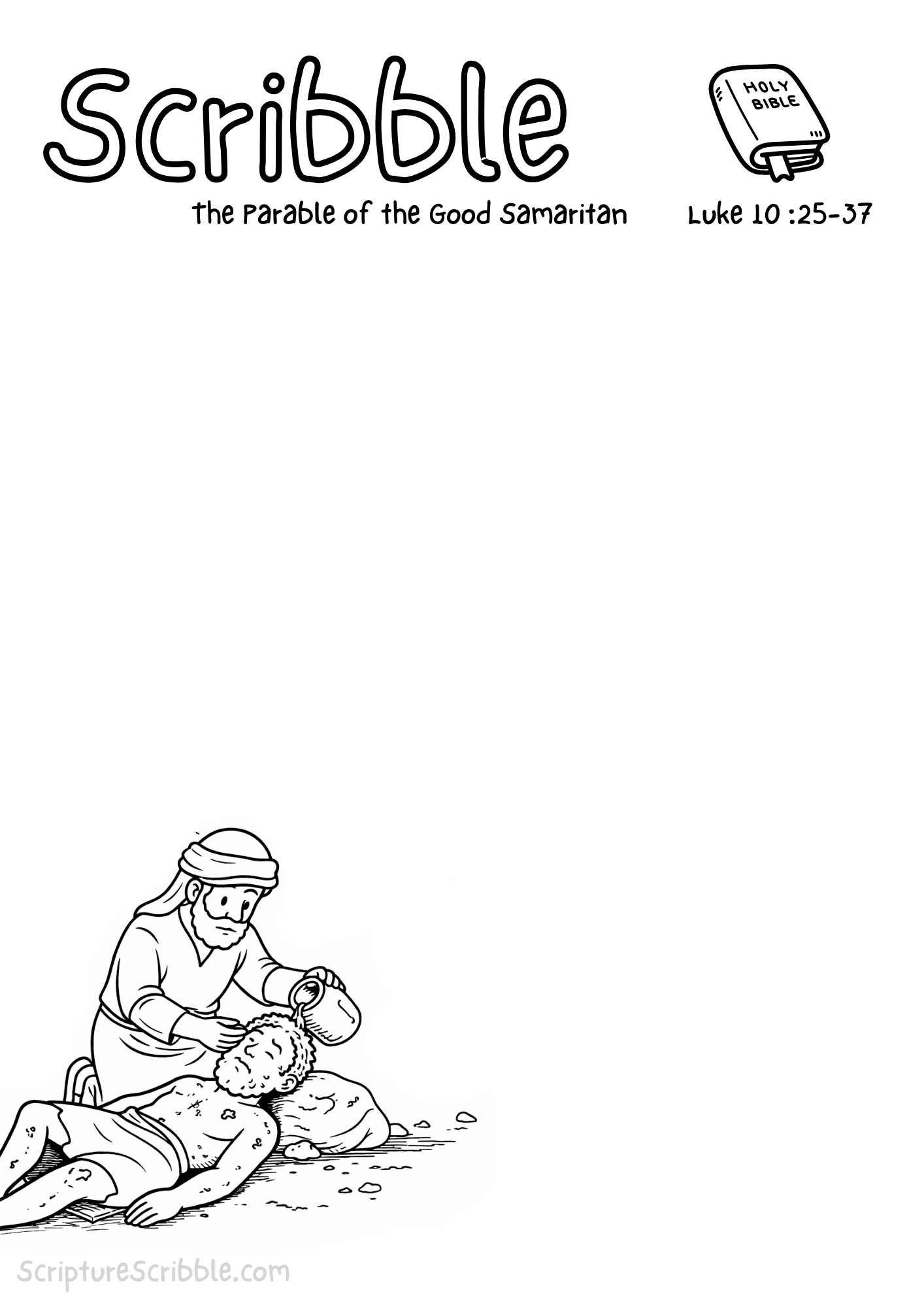 Printable reflection and drawing activity for Luke 10:25–37 – Good Samaritan Devotional Drawing Page