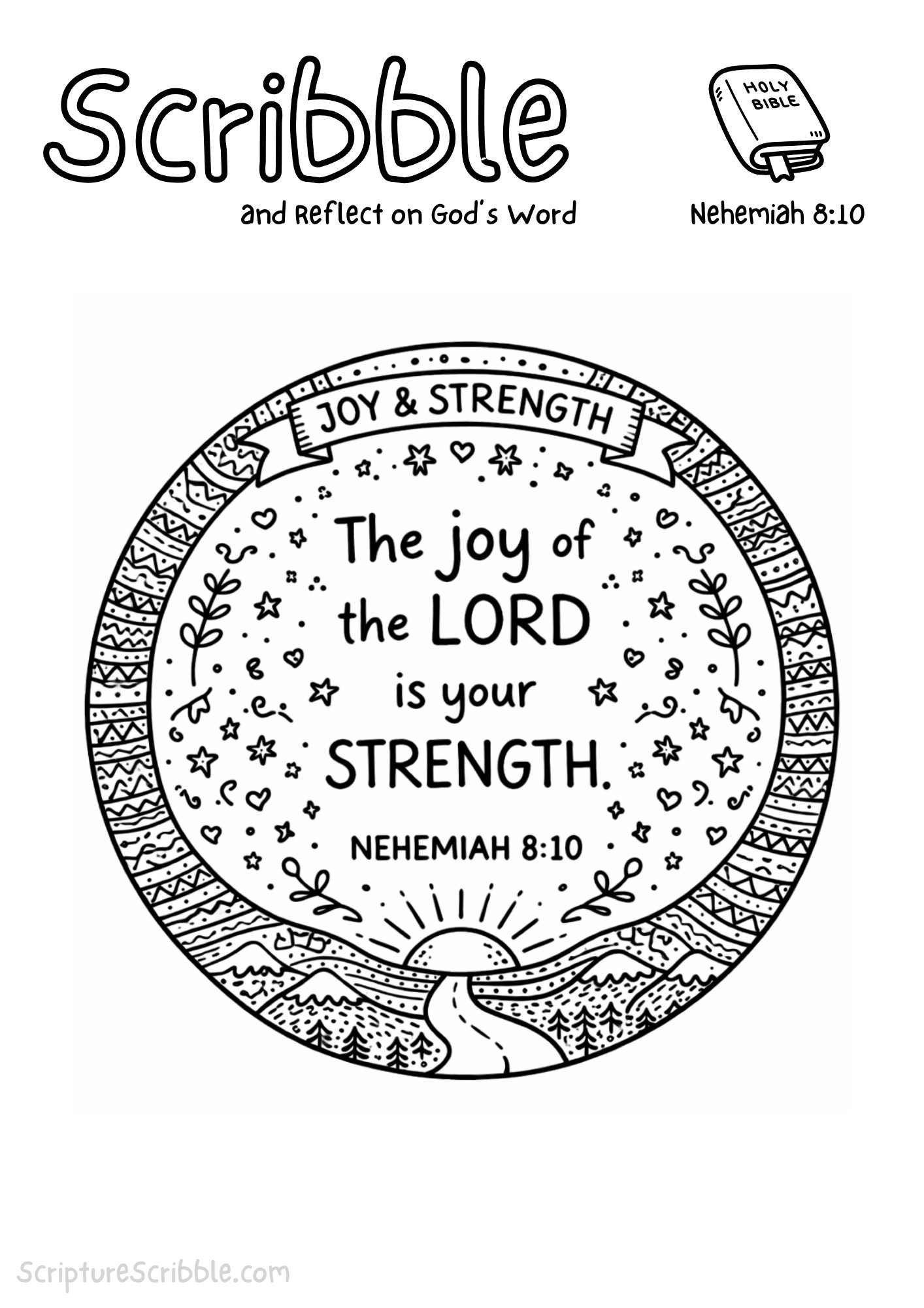 Printable reflection and drawing activity for Nehemiah 8:10 Coloring Page – The Joy of the Lord Is Your Strength Printable