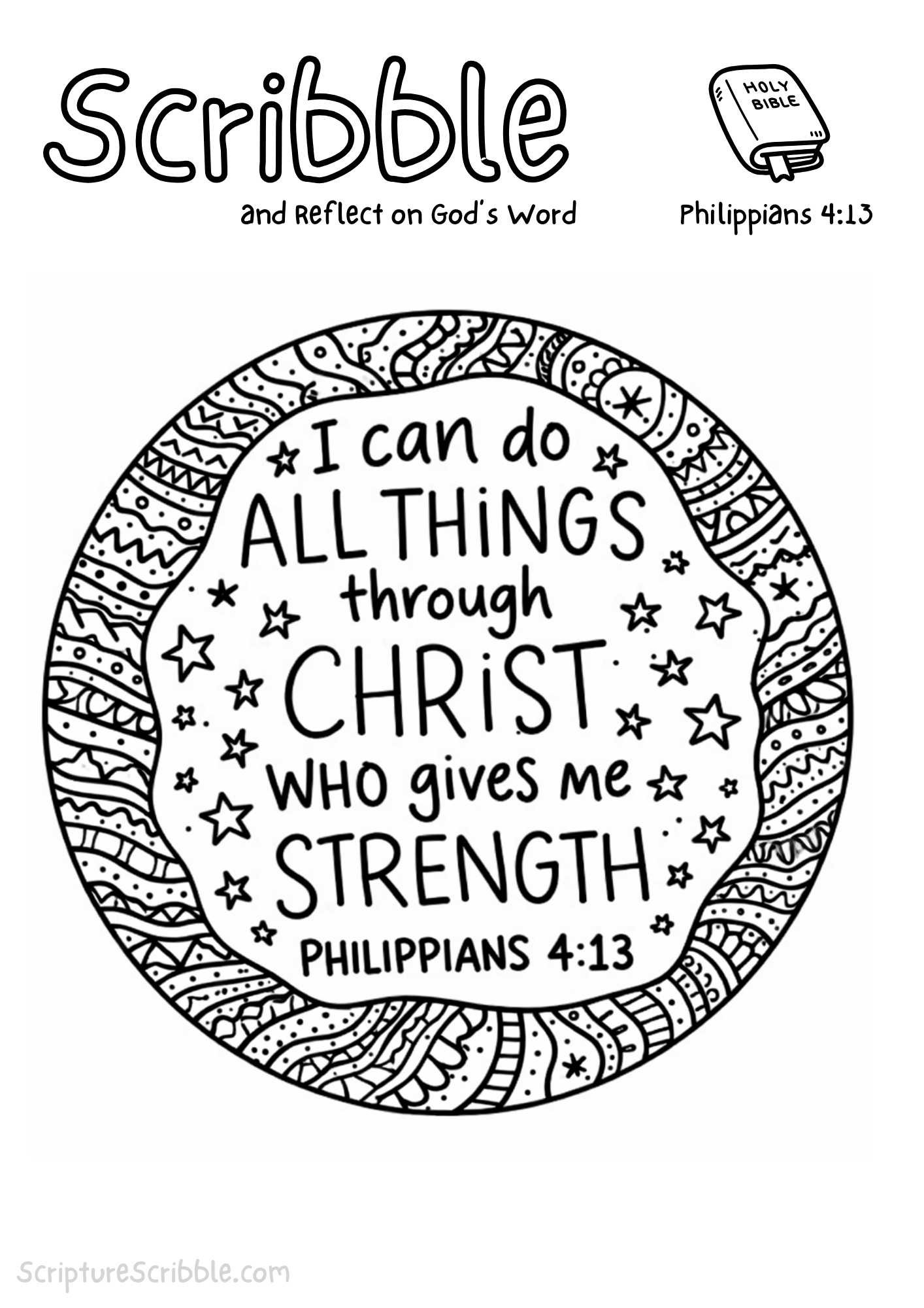 Printable reflection and drawing activity for Philippians 4:13 Coloring Page – I Can Do All Things Through Christ Printable
