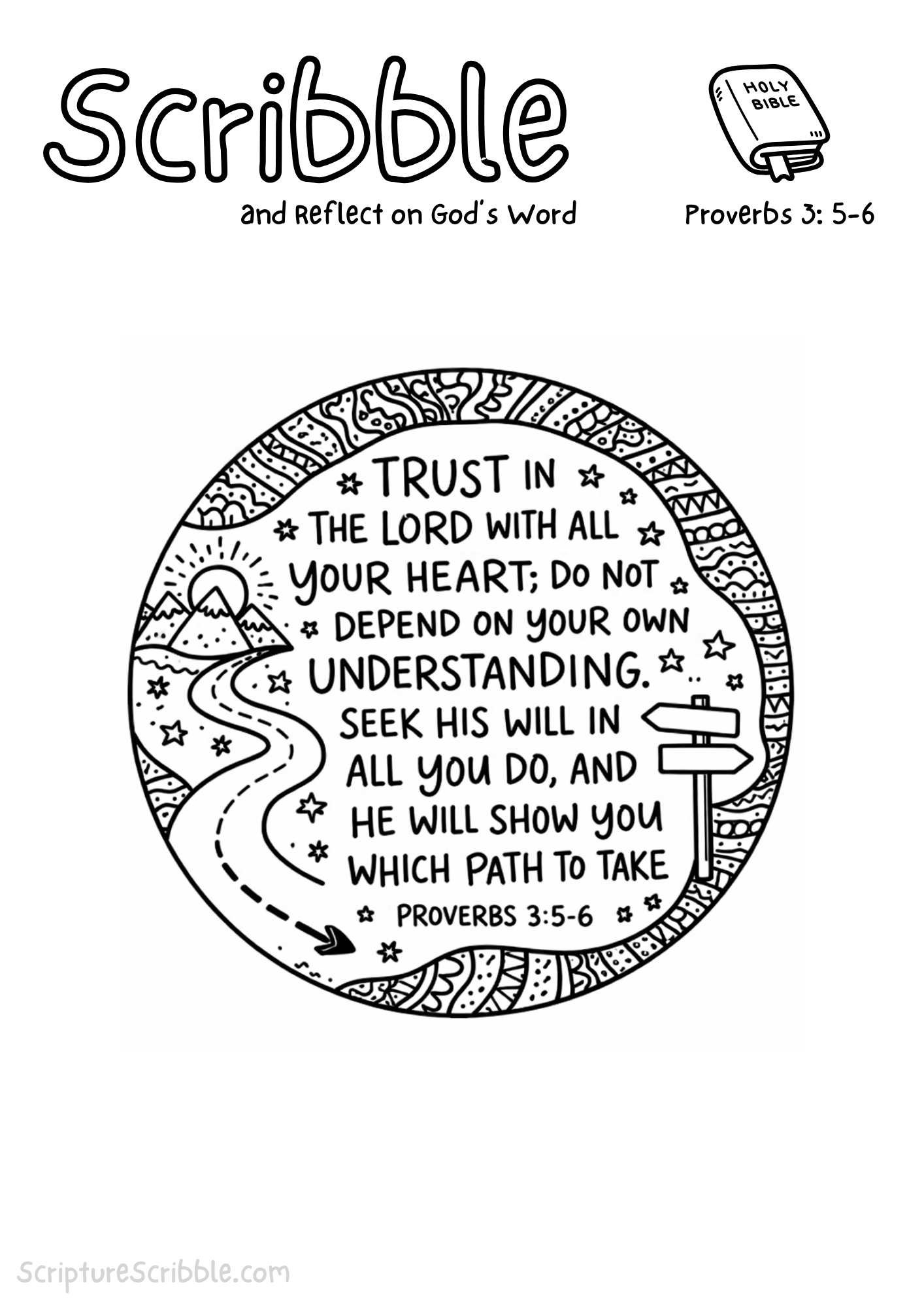 Printable reflection and drawing activity for Proverbs 3:5–6 Coloring Page – Trust in the Lord with All Your Heart Printable