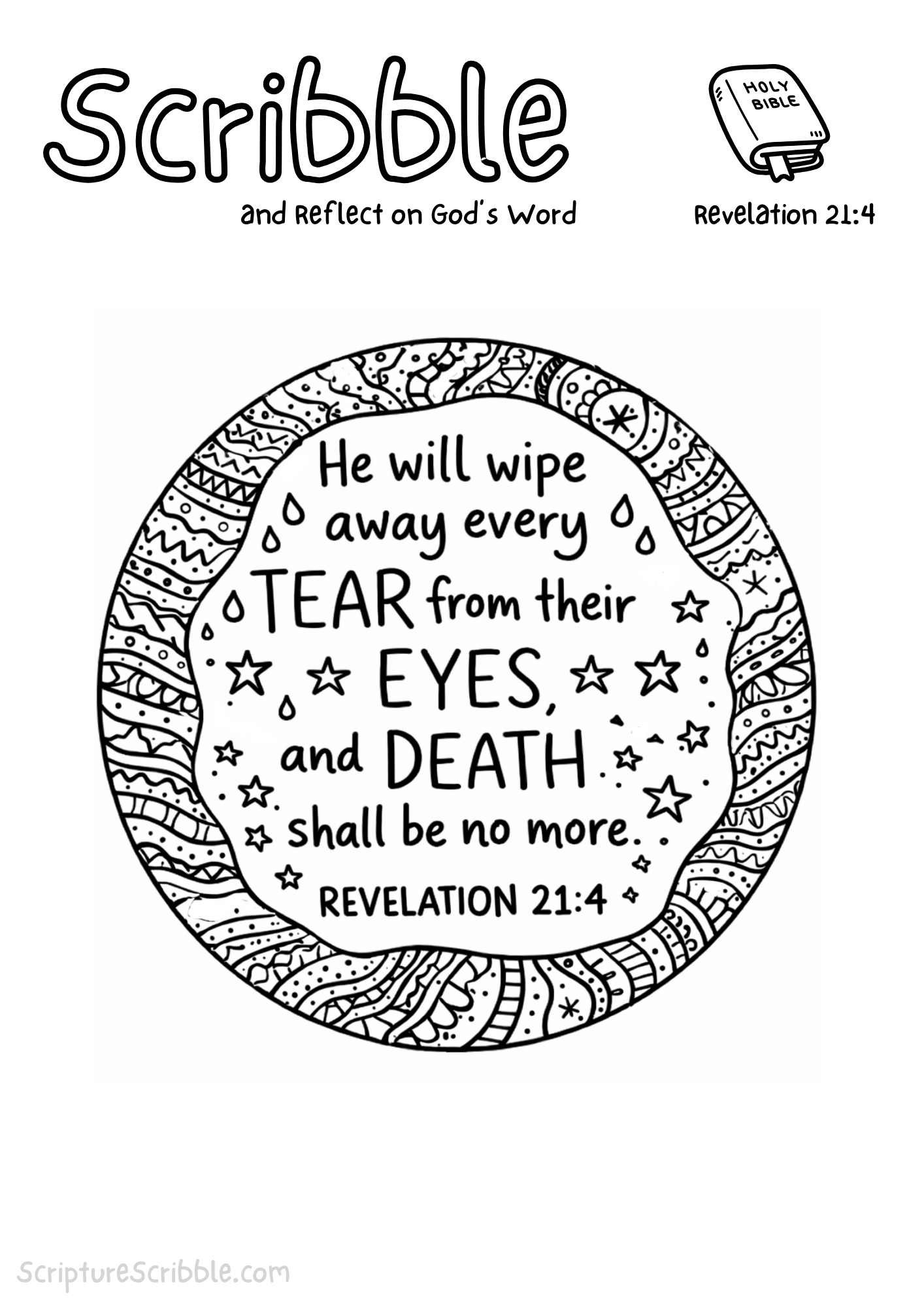 Printable reflection and drawing activity for Revelation 21:4 Coloring Page – Every Tear Wiped Away Printable