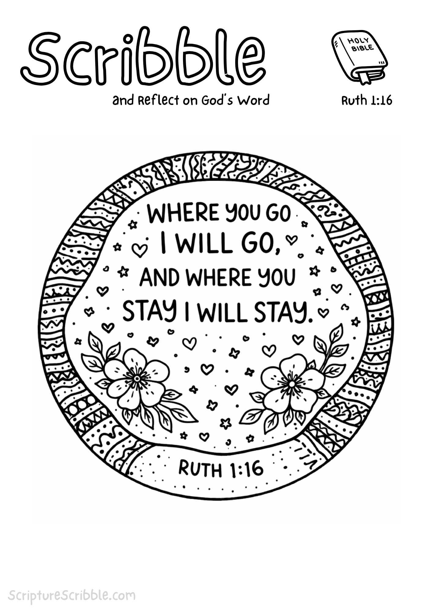 Printable reflection and drawing activity for Ruth 1:16 Coloring Page – Where You Go I Will Go